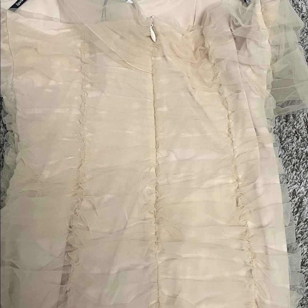 Lavish Alice Nude Off-Shoulder Ruched Mini Dress - Picture 4 of 4